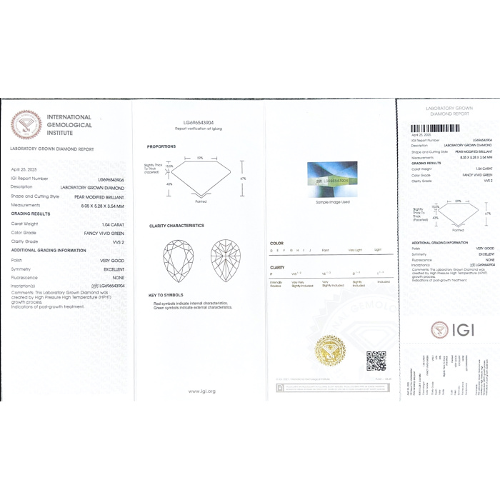 เพชร Pear Fancy Vivid Green Lab 1.04CT VVS2