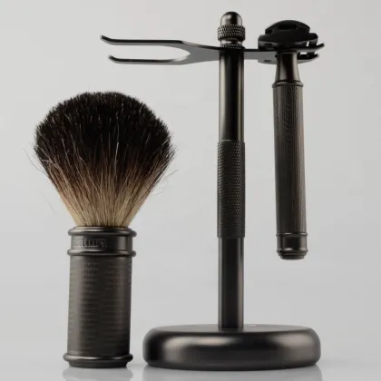 Classic Black Safety Razor Set with Black Badger Shaving Brush
