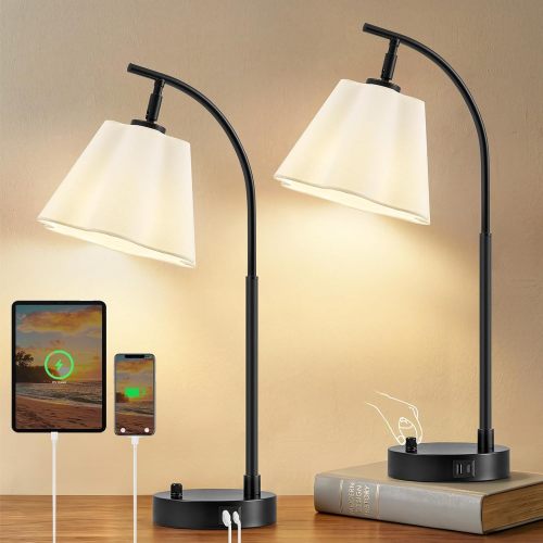 Stepless Dimmable USB-C Bedside Lamps Set 2-Pack