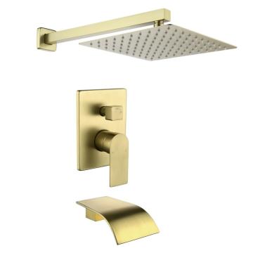 Brushed Gold 10'' Copper Shower System with Spout