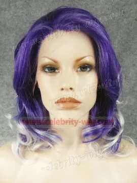 Purple with White Tip Elegant Curly Synthetic Lace Front Wig