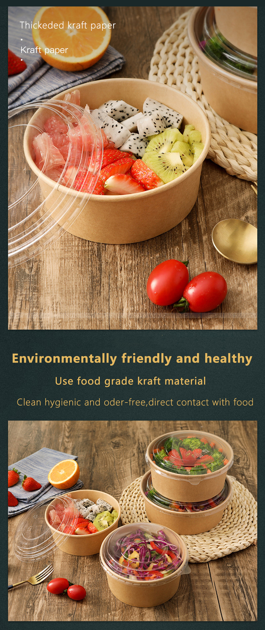 Eco Friendly Compostable Kraft Paper Container Salad Bowl, High Quality ...