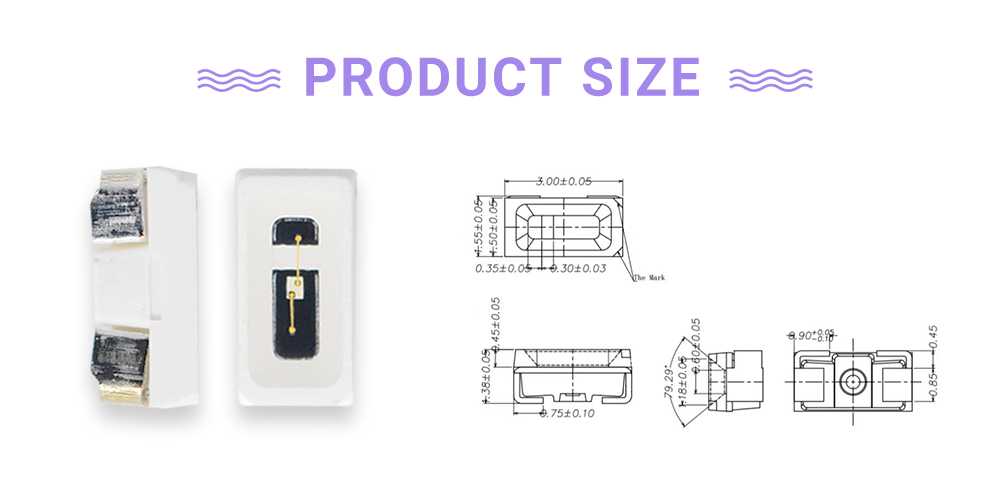 Size of 3015UVC39P1L14 390nm LED Emitters 3014 Side View LED 400nm LED Emitter