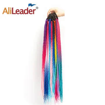 AliLeader Customize Rainbow Kids Elastic Band Braid Ponytail 24 Inches Synthetic Ombre Colored Jumbo Braid Ponytail Hair Extensi