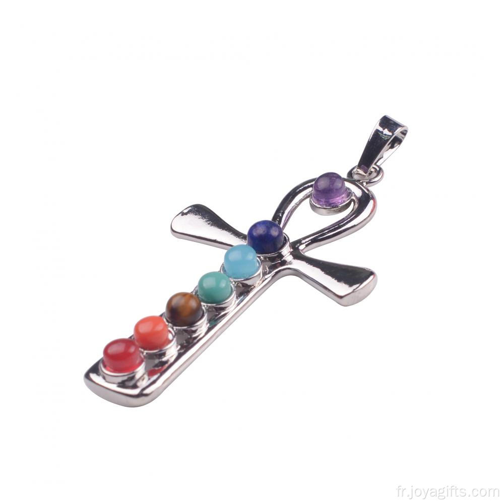 7 la guérison Chakra perles Yoga de méditation Croix pendentif forme Neacklace