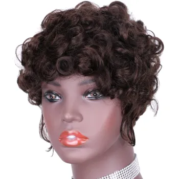 wholesale human hair wig Short Wavy Pixie Cut Wig Egg Curl Wave None Lace Human Hair Wig for Black Women