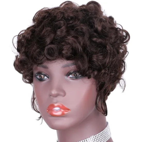 wholesale human hair wig Short Wavy Pixie Cut Wig Egg Curl Wave None Lace Human Hair Wig for Black Women
