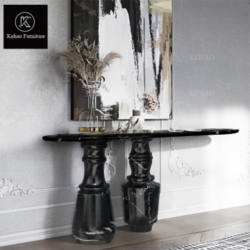 Contemporary Hallway Console Table - Luxurious Pietra Nero Marquina Marble Top Wall Console