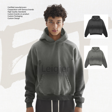 Custom Logo Men's Pullover Long Sleeve Plaid Jacquard Hoodie with Big Pockets