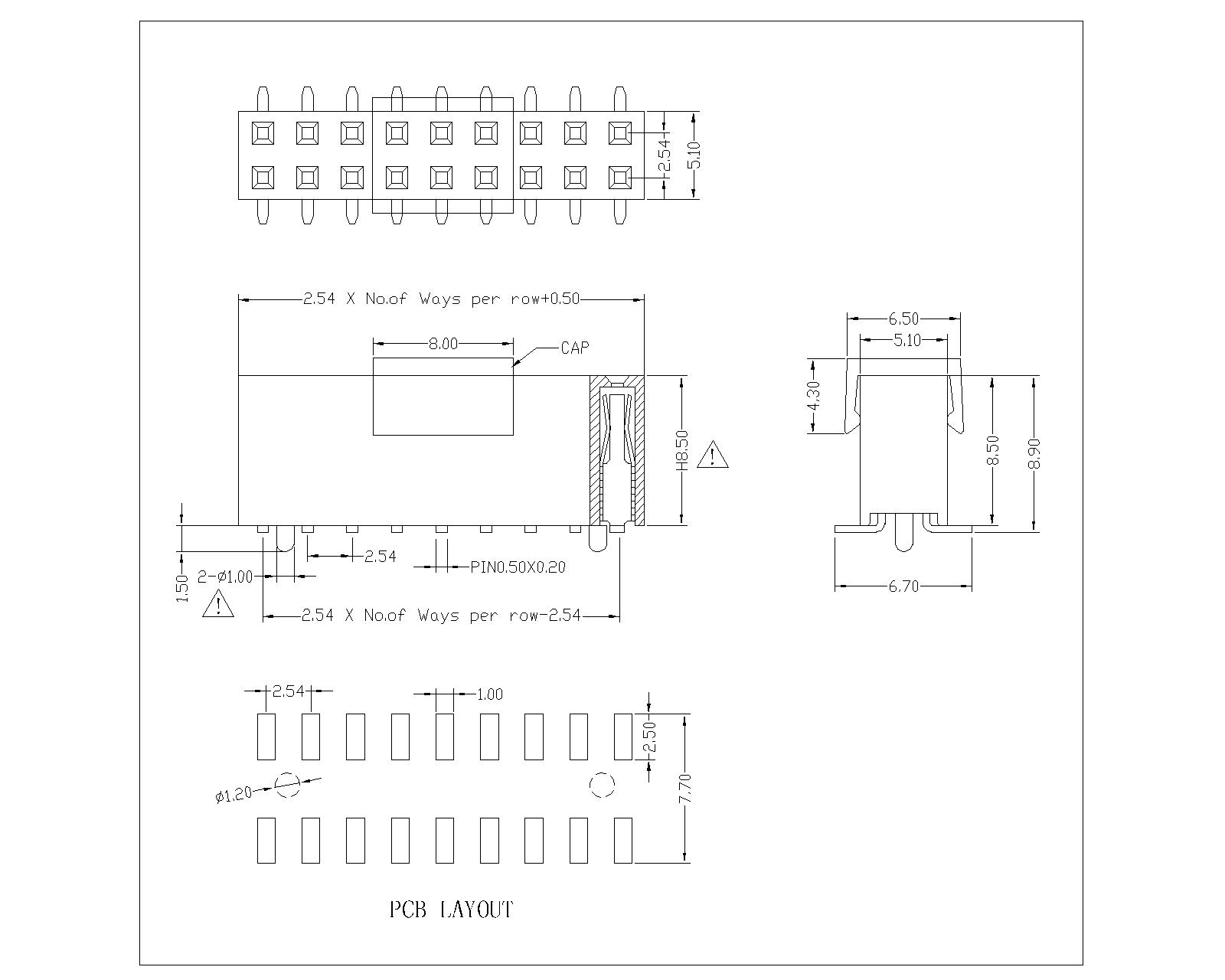 2.54 mm Female Header Dual Row SMT Type H8.5 FHEM19-XXDXXXX