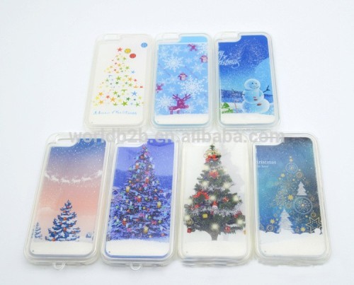 OEM hotsale flowing snow clear Xmas cellphone cover for iphone 6s