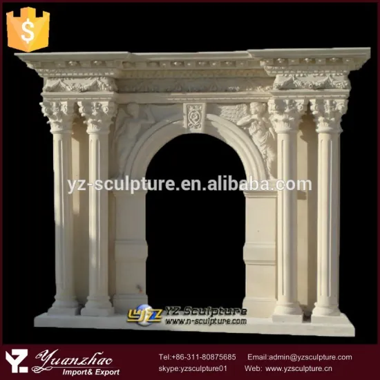 indoor using carving white stone column fireplace for sale