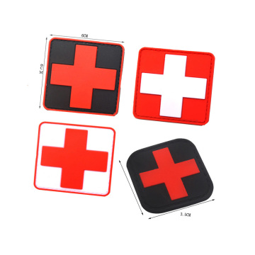 Multicolor Medical Rescue Red Cross PVC Rubber Badges with Hook Loop Fastener