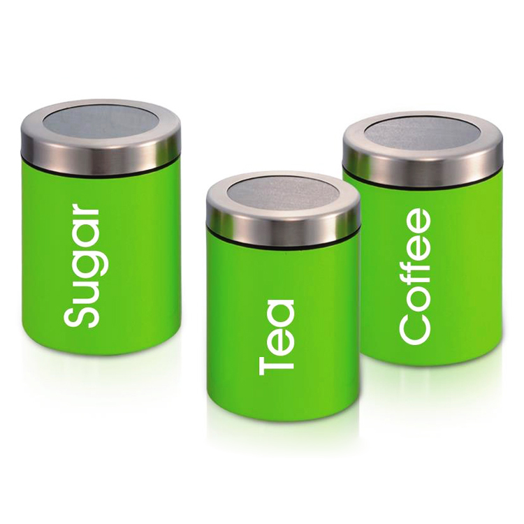 green powder coated food canister set
