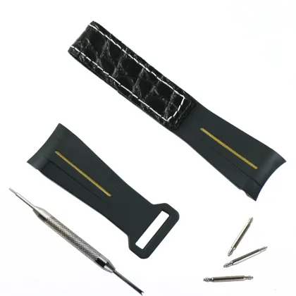 ROLEX Yachts GMT Release Leather Watch with Rubber Strap Pin Buckle - 20mm Unisex