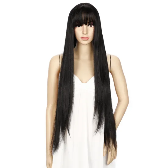 38 inches super long with bangs Swiss lace Wigs Ombre Straight Synthetic Lace Part Wig Blonde Lace Front Wigs For Black Women