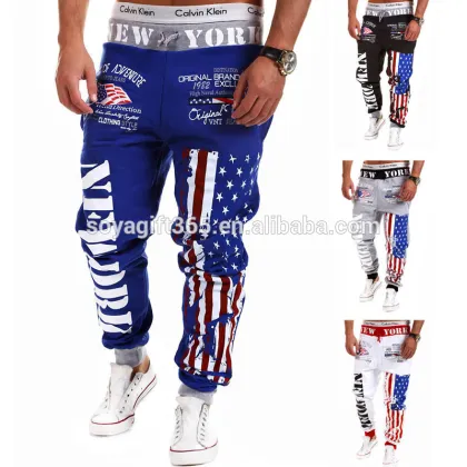 Men's US Flag Printed Loose Harem Pants Drawstring Sport Trousers Sweatpants