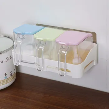 Taizhou Shuangqing Factory Wall Mount Seasoning Container Set with Spoon