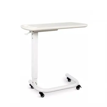 Movable Wooden Medical Overbed Table with Casters for Hospital Rooms