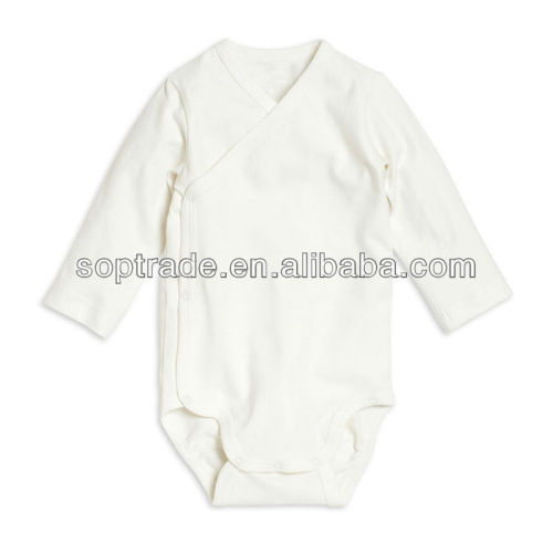 White organic blank plain long sleeve kids baby romper