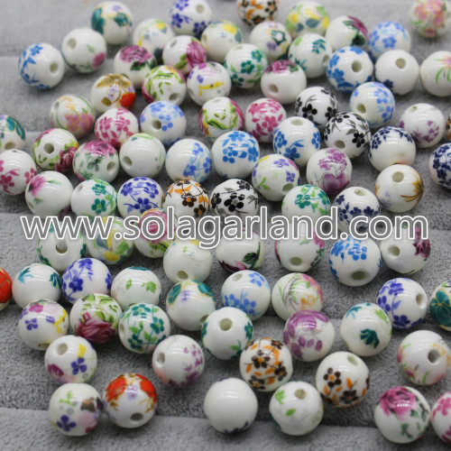 Perles d&#39;espacement lâches de porcelaine en céramique ronde de fleur de 12MM