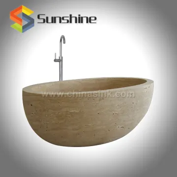 Full Polished Beige Travertine Bathtubs