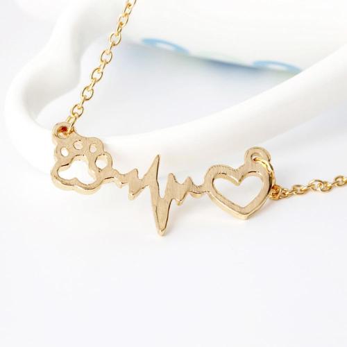 Love Bear Paw Dog Footprint ECG Heart Beat Necklace Women Bling Clavicle Chain Jewelry Gift