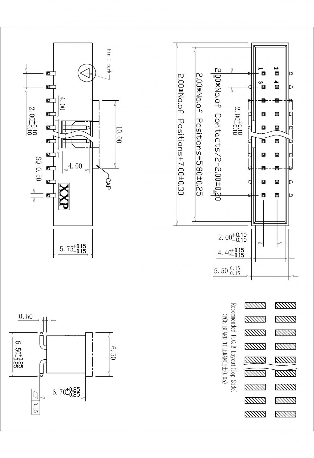 2,0x2,0 mm En-caisson enveloppe en tête de boîte à montage SMT VERTICAL H = 5,75