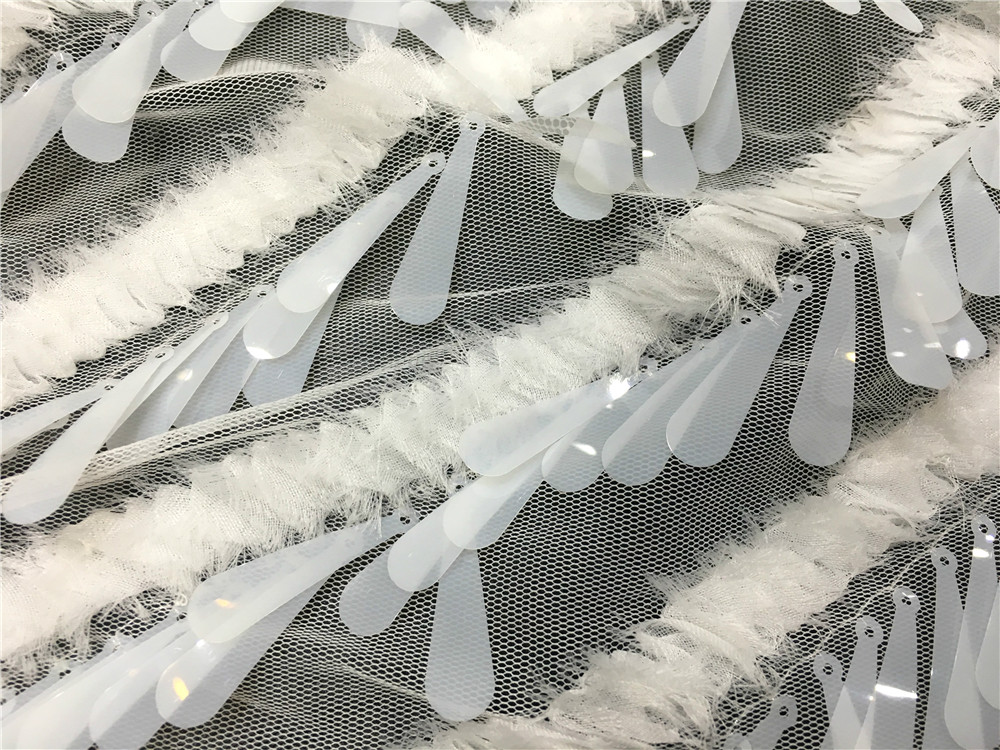 White Sequin Embroidery Fabric