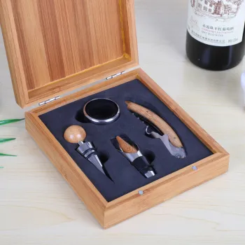Premium Luxury Wooden Bamboo Red Wine Corkscrew Opener with Chess Set and Gift Box