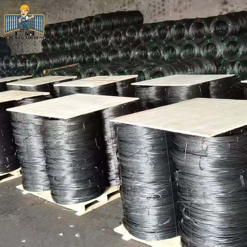 Black annealed wire close‑up – dark iron oxide surface, soft temper for easy tying, ANJIA production