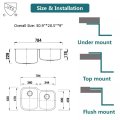 상단 마운트 싱크 304 더블 보울 주방 싱크