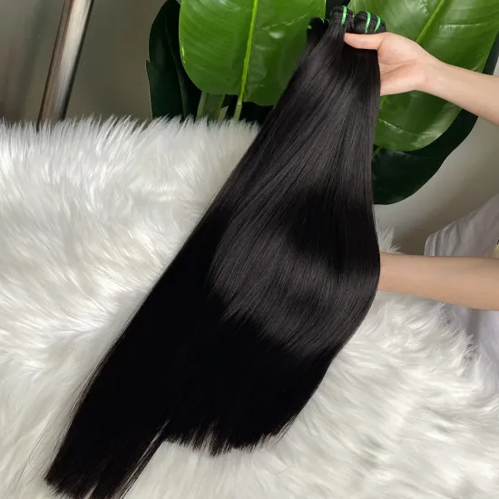 100% Raw Human Hair Bundles - Straight Double Drawn Natural Black
