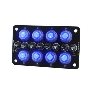 12V 24V 8 Gang Rocker With Fuse Control Automotive Car RV Camper Boat Marine Switch Panel