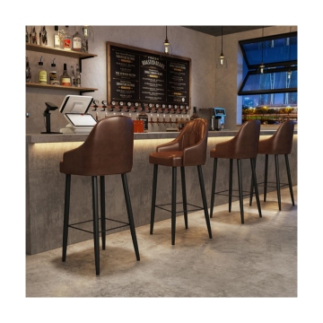 Modern Metal Frame Leather High Bar Chair with Arms