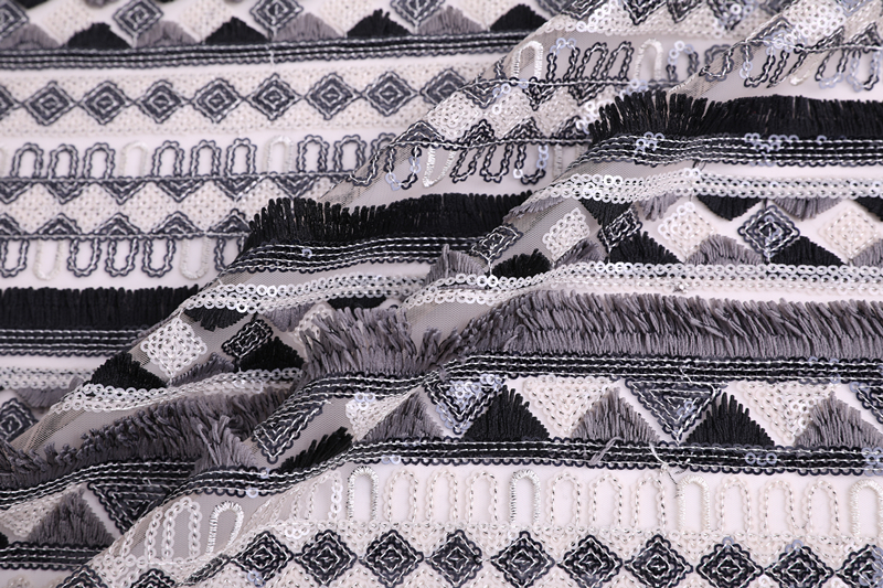 Milky Yarn 3D Tassel Sequin Embroidery Fabric