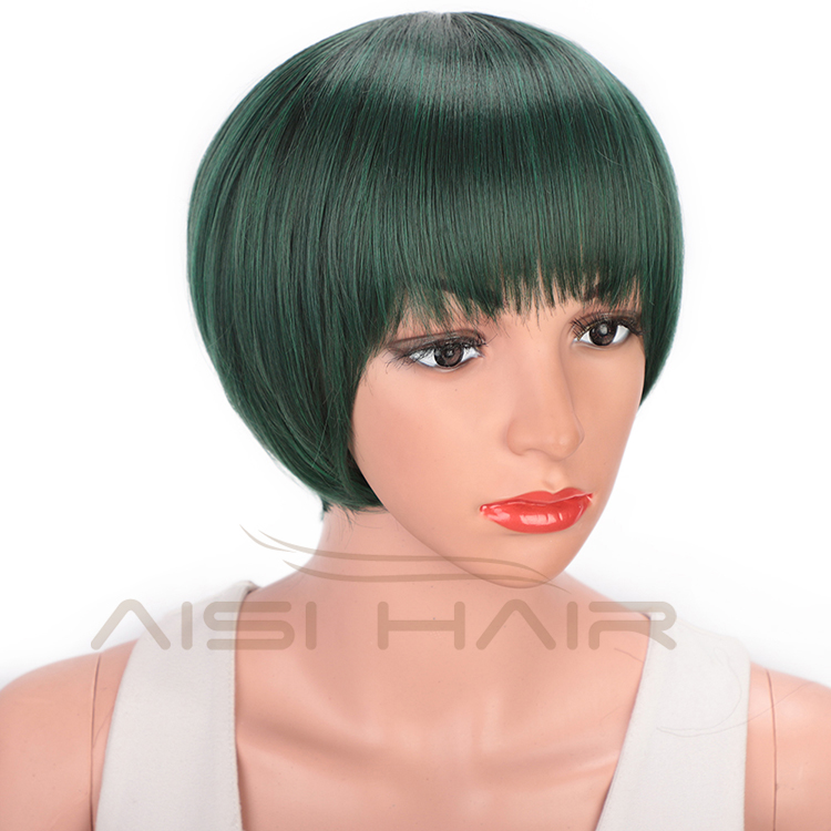 Aisi Hair Green Black Mixed Colors Short Straight Bob Wigs Synthetic Short Straight Bob Wigs For Women