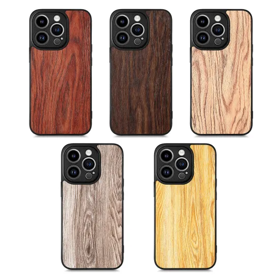Wood TPU Shockproof Full Coverage Hard Phone Case for iPhone 12/13/14/15/16 Pro Max