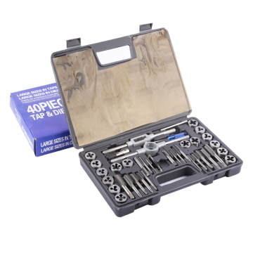 40-Piece Stainless Steel Tap and Die Set: M2 to M18, Metric & SAE Sizes Including 1/2", "Comprehensive Stainless Steel Threading Kit: M2 to M18 Taps and Dies in Both Metric and SAE", "All-in-One Stainless Steel Threading Kit: 40 Pieces of M2 to M18 Taps a