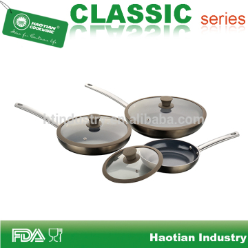 6pc Pressed Aluminum Metallic Fry Pan Set With Silicone Lid