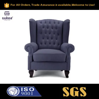 7 Years Experience Living Room Furniture for American and Europe Markets Assembled Blue Fabric High Back Chair