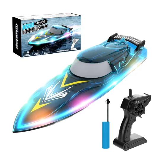 Flytec V666: The High-Speed, Long-Endurance RC Boat with 2.4G Technology, Cool LED Night Light, and Auto Reset Feature for Exciting Racing Experiences