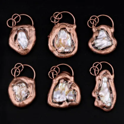 Freshwater Pearl Retro Red Copper Stone Pendant