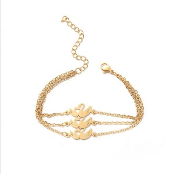Yiwu Aceon Stainless Steel 3 Layers Link Chain Lobster Clasp Gold Kiss Swan Bracelet