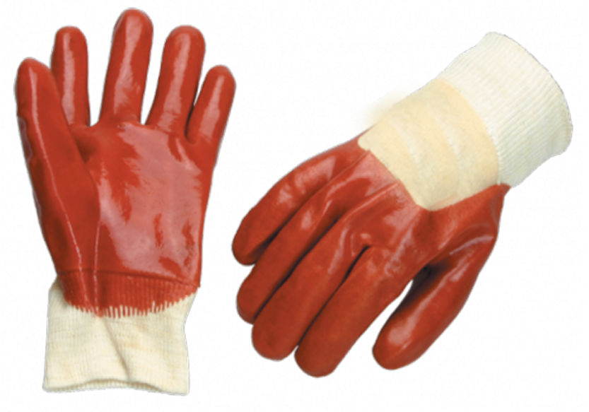 Guantes recubiertos de PVC rojo abiertos