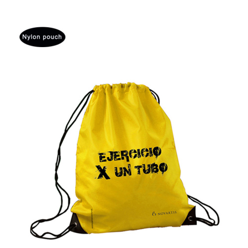 Yellow sport nylon packsack bag with draswtring