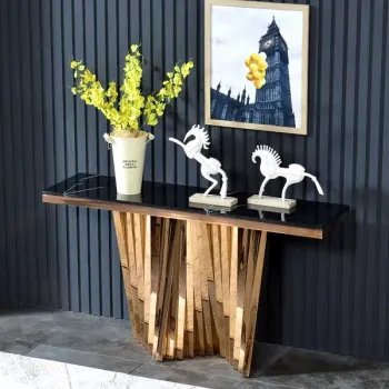 Gold Stainless Steel European Design Marble Top Hallway Table for Living Room