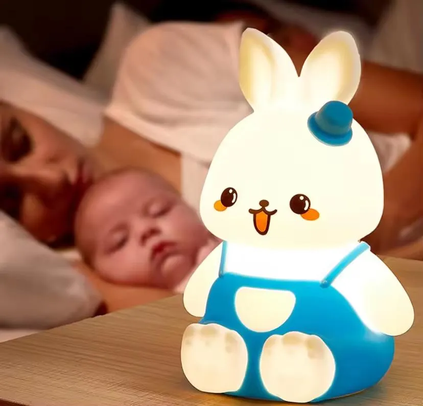 Linda luz nocturna de animales: diseño de conejo para la decoración de la guardería silicona luz suave