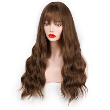 Vigorous Long Wavy Wig with Bangs for Black Women Heat Resistant Friendly Synthetic Party Wigs Long Blonde Wig