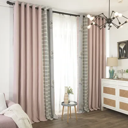 High-end Chenille Fabric Living Room Curtains with Blackout Geometric Patchwork Design